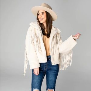 BUDDY LOVE CREAM SKYLAR FRINGE FAUX FUR JACKET